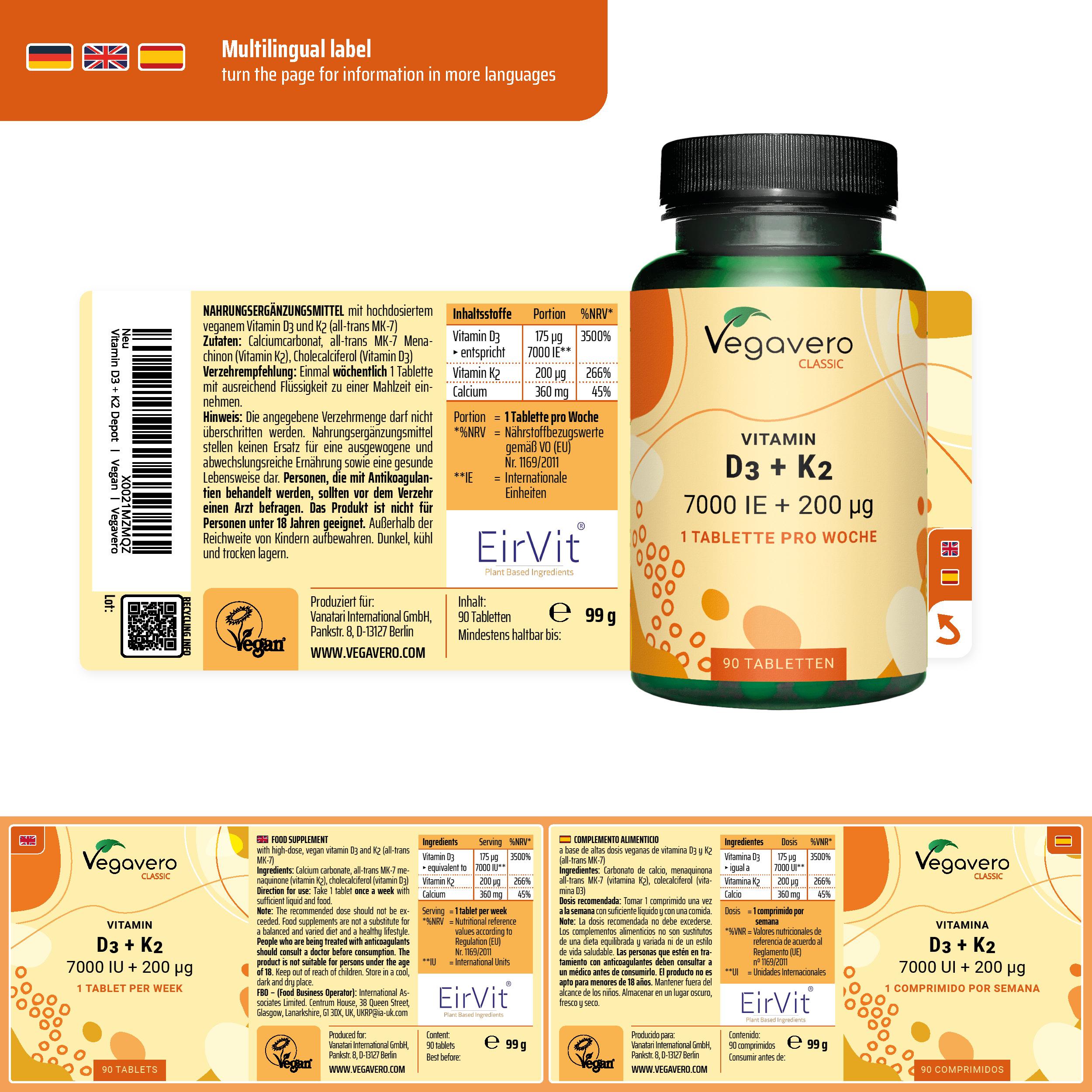 Vitamina D3 + K2 Depot Comprimidos