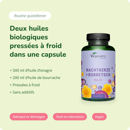 Huile d’Onagre + de Bourrache Gélules Bio